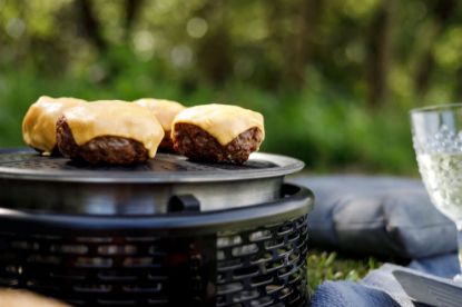 Beef burgers grilling on the Cobb PRO