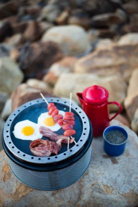 Bacon and Eggs cooking on the Cobb fry pan